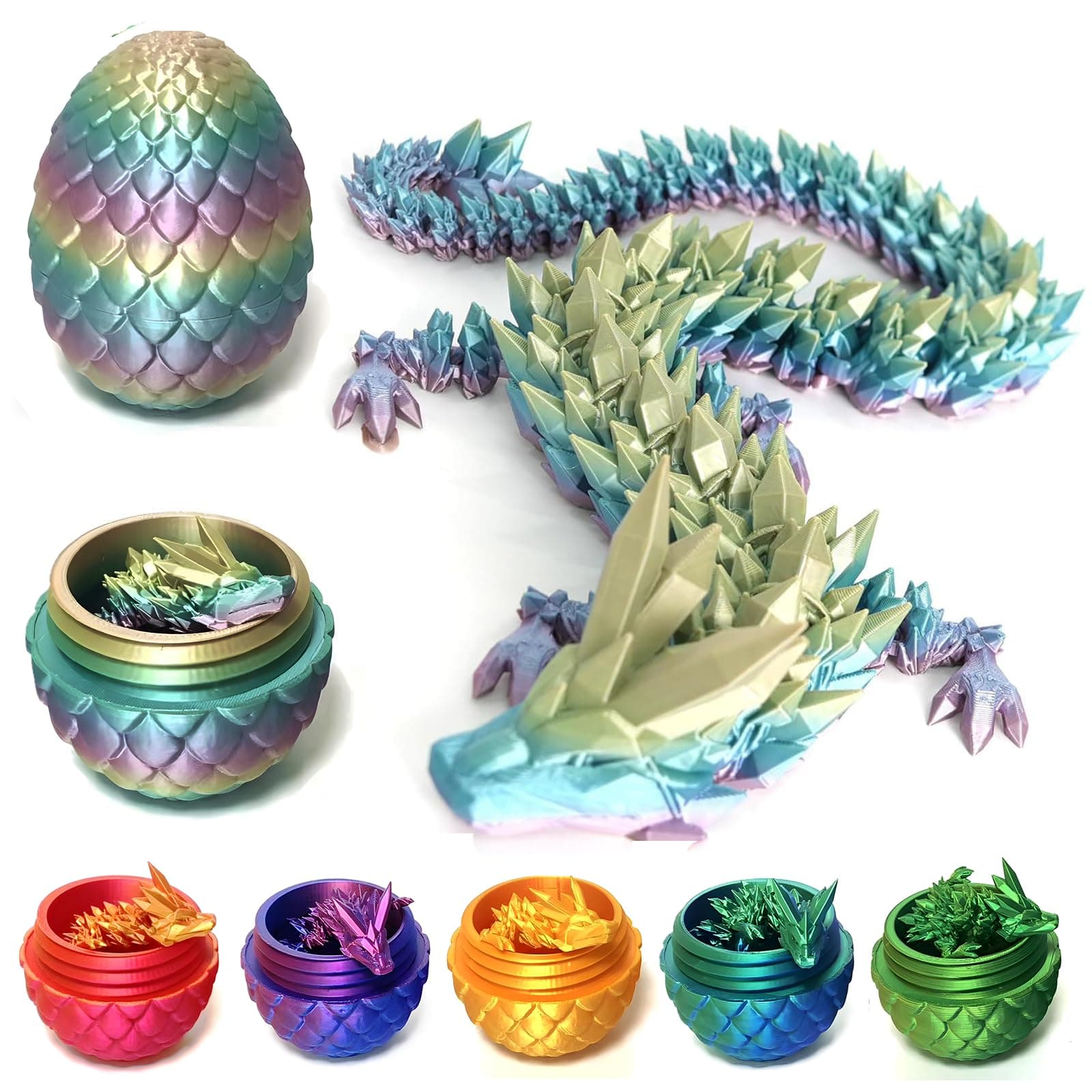 3D Printed Dragon,3D Dragon Eggs with Dragon Inside,Crystal Dragon Fidget Toy for Adult,Full Articulated Dragon Decoration for Gift (Red) (Multcolor)