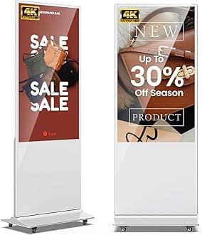 55 Inch 4K Digital Signage Display, Indoor Floor Standing Advertising Display Kiosk Android System,Commercial LCD Totem Support HDMI-in,Free Customization Stickers and Lifetime CMS System(White)