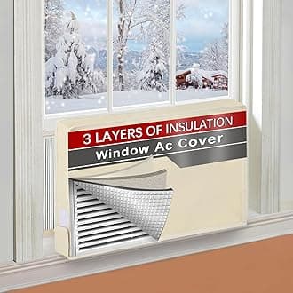 25"Lx17"Hx3.5" Indoor Air Conditioner Cover for Window Units, 3 Layers Insulation AC Cover for Inside Wall Unit with Aluminum Foil and 2mm Foam, Windproof Window Air Conditioner Cover Inside, Beige