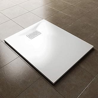 ELEGANT 1000 x 800mm Slip-Resistance Shower Base Slate Effect Square Shower Enclosure Tray with Waste and Drain Cover & Grate