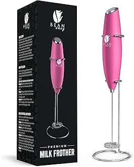 Bean EnvyMilk Frother Handheld for Coffee - Electric Hand Blender, Mini Drink Mixer Whisk & Coffee Foamer Wand with Stand for Lattes, Cappuccino, Matcha and Hot Chocolate - Kitchen Gifts - Raspberry