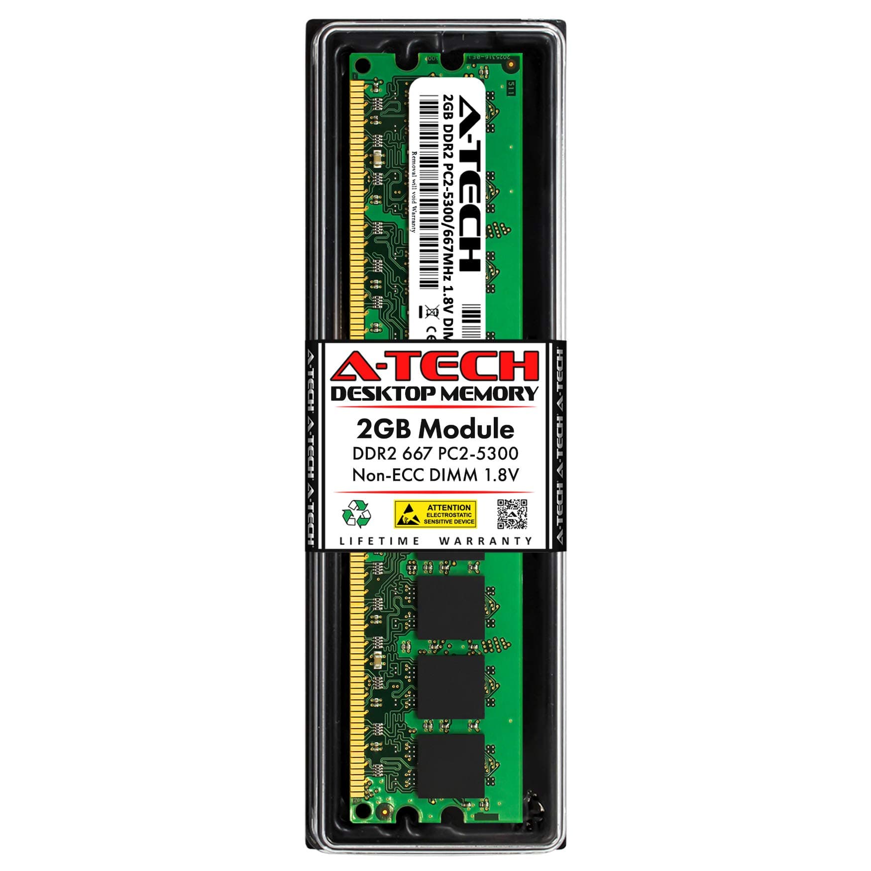 A-Tech 2GB RAM Replacement for Kingston KVR667D2/2GR | DDR2 667MHz PC2-5300 UDIMM Non-ECC 240-Pin DIMM Memory Module