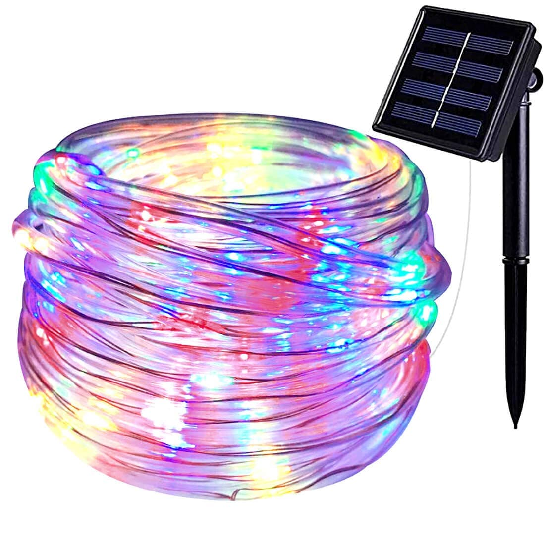 Semilits Solar Outdoor String Lights 100LED 33Ft Copper Fairy String Lights Waterproof LED Rope Lights for Patio Easter Christmas Party