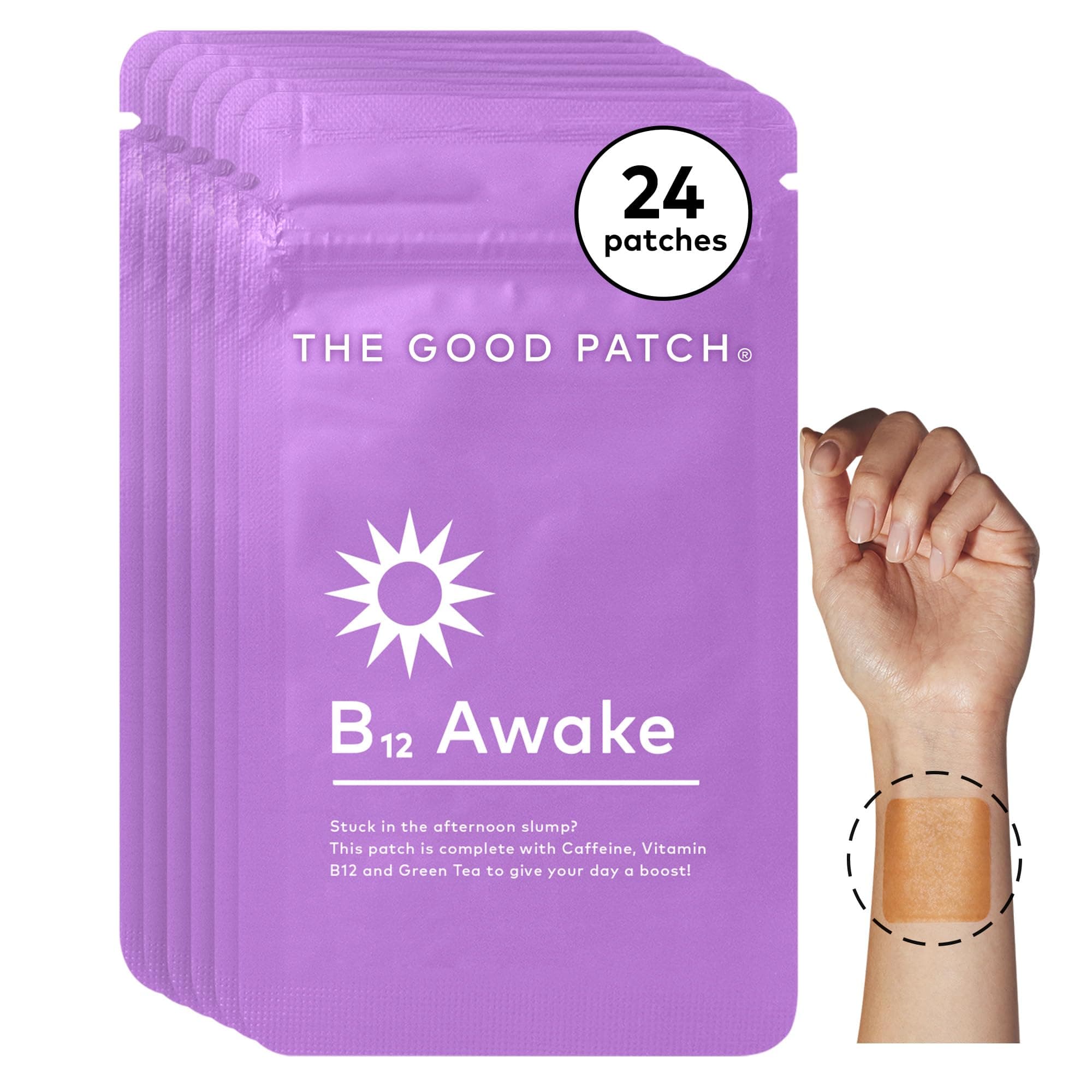 The Good Patch B12 Awake Patch, Natural Patch with Caffeine, B12, and Green Tea Extract, Plant Powered Wearable Wellness, Helps to Promote Energy (24 Total Patches)