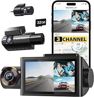 WOLFBOX i07 Dashcam, 3 Channel Dashcam Camera WiFi GPS, 4K+1080P for Front & Interior, 2.5K 1600P+1080P+1080P, 3" LCD Super IR Night Vision, 24 Hours Parking Monitor, Max 512GB (Wireless Front&Rear)