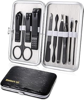 Manicure Set 10pcs Professional Nail Clippers Kit Pedicure Care Tools-Stainless Steel Grooming Tools for Travel (Black)