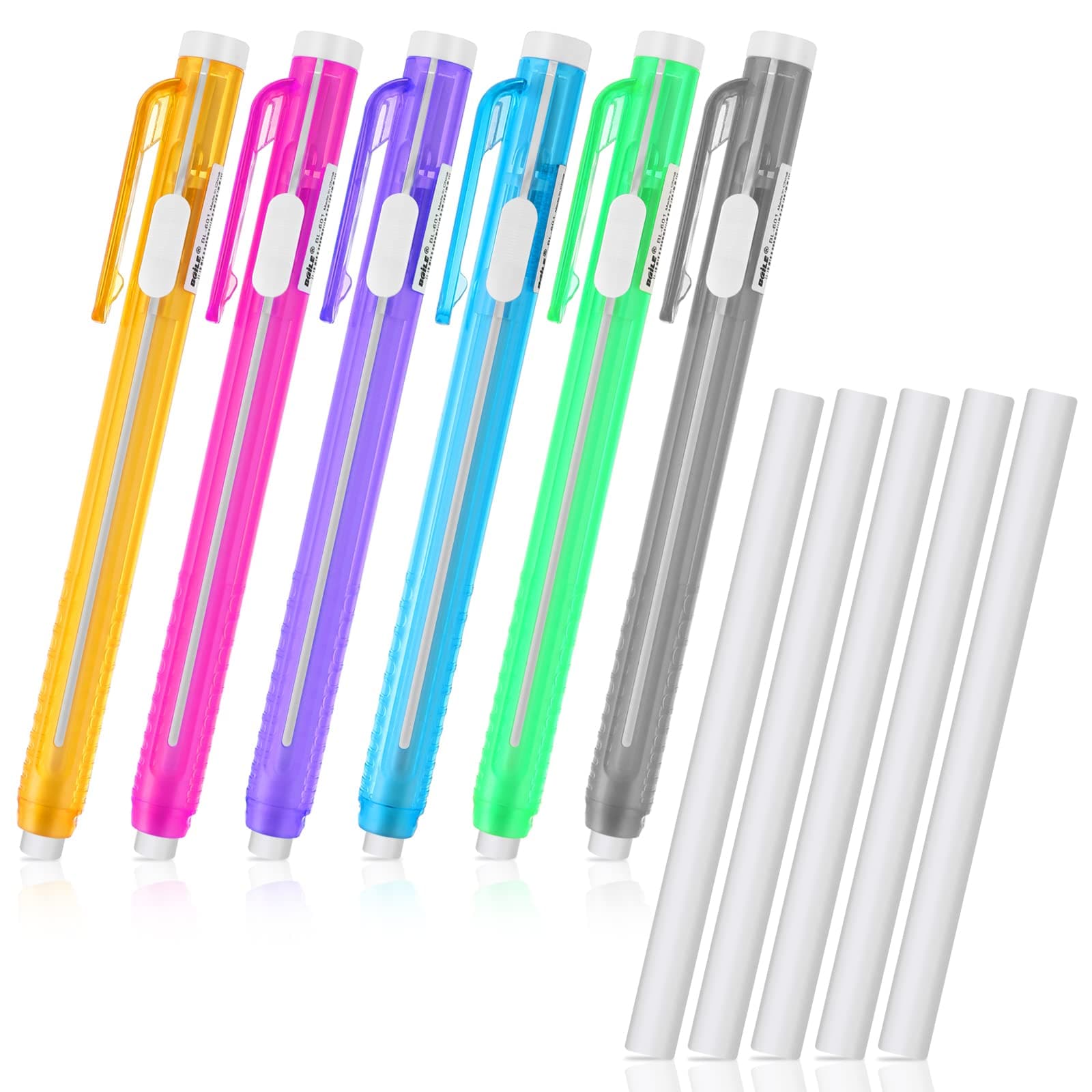 Molain 12 Pcs Erasers Pen-Style Set, Durable 6 Retractable Click Eraser Pen Shell + 6 Eraser, Good Cleaning Effect Erasers for Kids Students Artist Painting Writing, Home School Office Supplies
