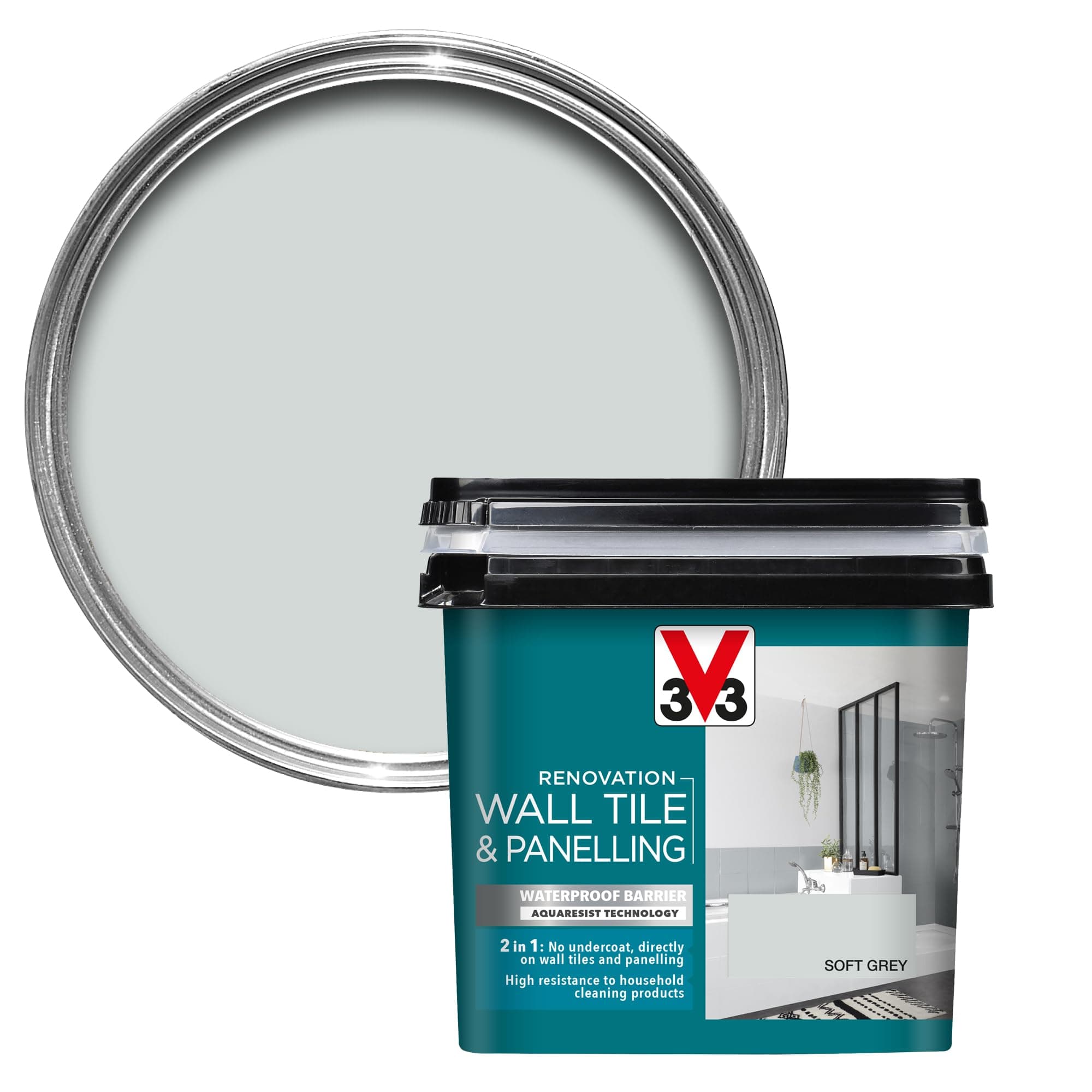 V33 Renovation Wall Tile & Panelling Paint Soft Grey 750ml | For High Moisture Surfaces | Resistance To Temperature Variations | Washable | Easy Maintenance | Resistant to Cleaning Products
