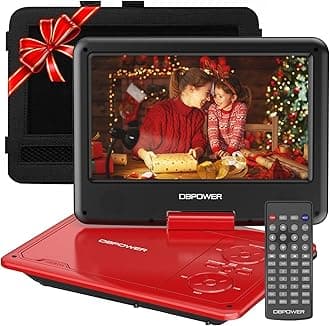 11.5" Portable DVD Player, 5-Hour Built-in Rechargeable Battery, 9" Swivel Screen, Support CD/DVD/SD Card/USB, Remote Control, 1.8 Meter Car Charger, Power Adaptor and Car Headrest (Red)