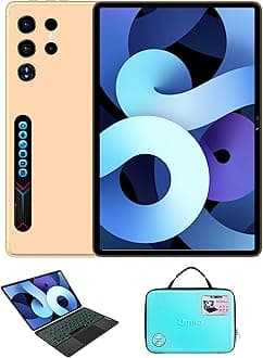 Smart Tablet S24 Ultra Tablet with Keyboard/Case and EWB Handbag, 10.1-inch HD Display, 12GB RAM 512GB ROM, Dual Camera, SIM 5G Network Android WiFi GPS Slim Tab (Gold)
