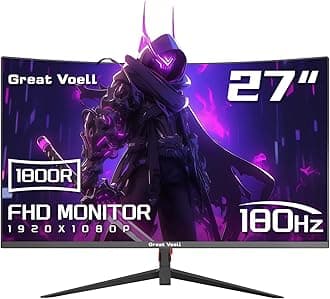27-Inch Curved Gaming Monitor, 180Hz, FHD (1920x1080P), HDR, 99% sRGB, FreeSync, Anti-Blue Light, VESA Mountable, HDMI 2.0 & DP 1.4, Tilt Adjustable, 16:9 PC Screen