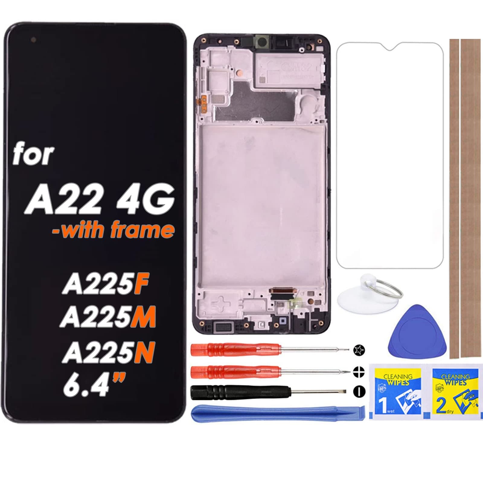LCD Screen Replacement Touch Digitizer Display Assembly with Frame for Samsung Galaxy A22 4G A225 SM-A225F A225M A225N 6.4"(NOT for A22 5G)