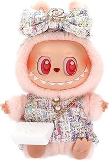 Designed for Labubu Clothes, Luxury Chic Series for 17cm Labubu, High-End Fashion Doll Clothes for Labubu Accessories (NO Doll) (White Dress+Hairband+Bag)