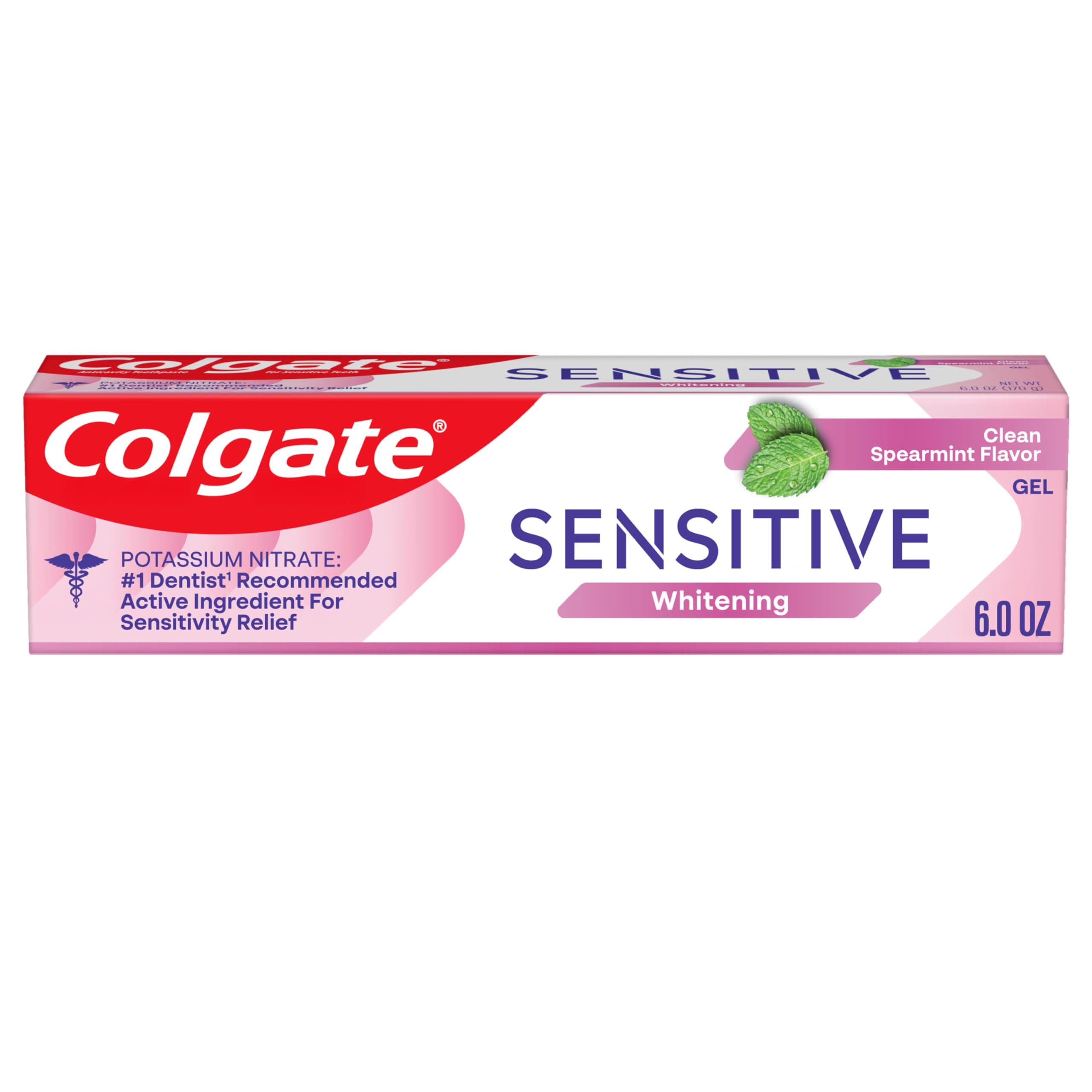 Sensitive Whitening Toothpaste Gel for Sensitive Teeth, 1 Pack, Sensitive Toothpaste with Fluoride and 5% Potassium Nitrate, Helps Whiten and Prevent Bad Breath, Clean Spearmint Flavor, 6 oz