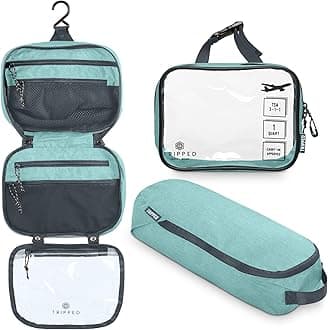 Toiletry Bag Kit Set: Hanging Travel Toiletry Bag + 311 TSA Cosmetic Liquid Bag + Ultralight Accessory Organizer Pouch, Dusty Teal, 3 Piece Toiletry Set