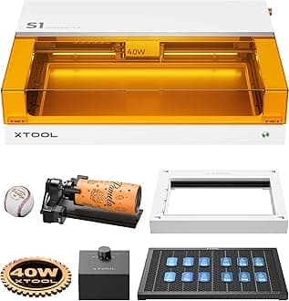 xTool S1 40W White Engraver Machine with Riser Base & Honeycomb Working Sheet & Air Assit & RA2 Pro, Enclosed Cutter and Engraving Machine for Wood, Metal, Leather, Acrylic and Glass, Class I Safety