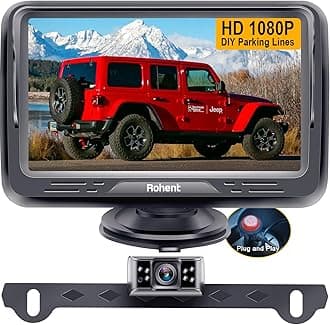 Rohent Backup Camera Monitor HD 1080P Night Vision Waterproof Car Truck License Plate Back Up Rear View Reverse Cam Kit DIY Gridlines R1