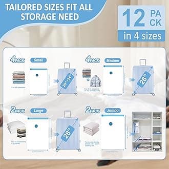 Cozy Essential Vacuum Storage Bags with Electric Pump, 12 Pack (2 Jumbo/2 Large/4 Medium/4 Small) Vacuum Seal Space Saver Bags for Clothing, Pillows, Blanket, Bedding, Comforters