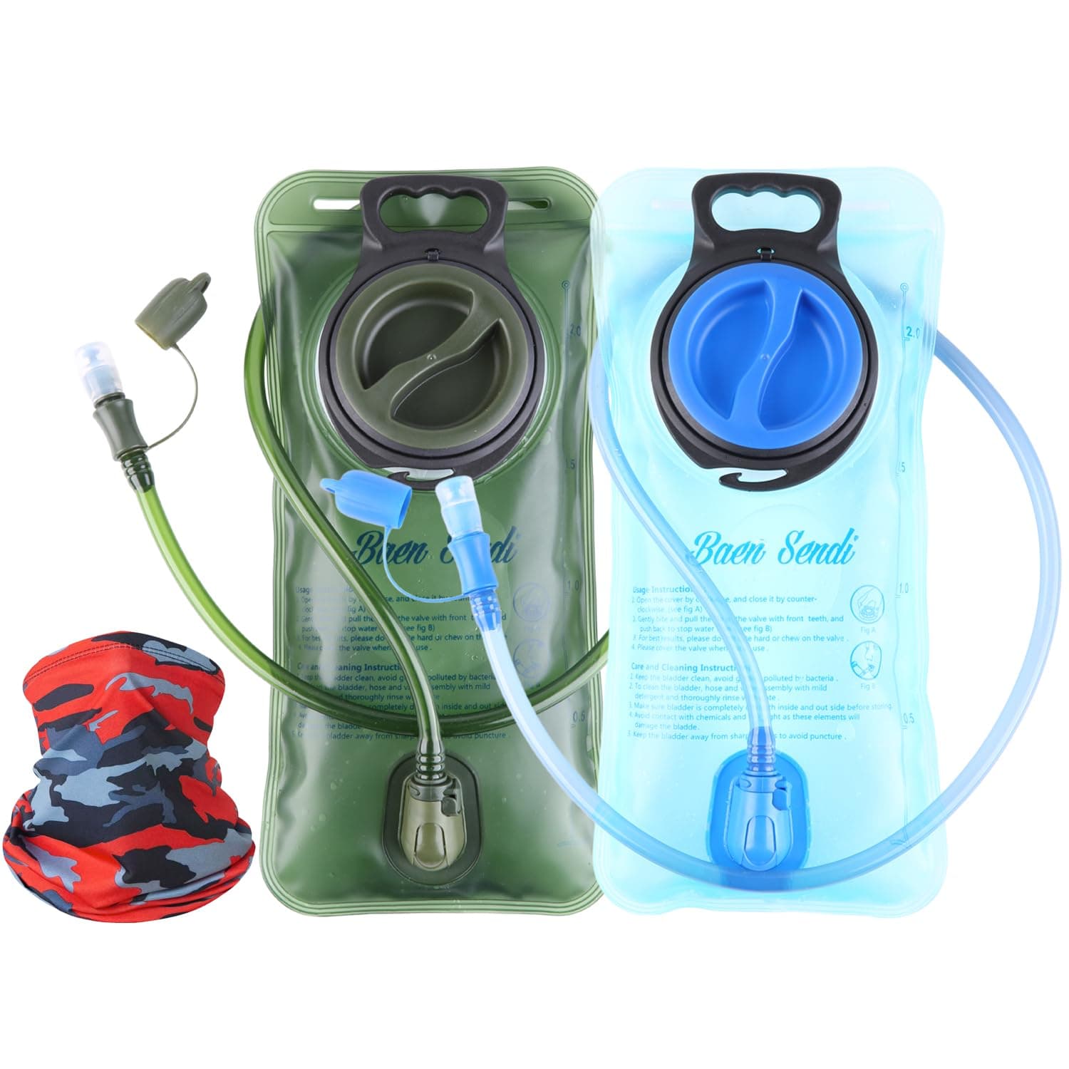 2 Pack Hydration Bladder 2 Liter/70 oz - Water Bladder Pack of 2(1 Piece Blue+1 Piece ArmyGreen) - BPA Free Hydration Pack Replacement