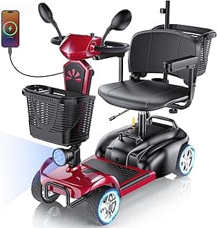 Mobility Scooter for Adults, 15/25/30/50 Miles Long Range, Foldable Electric Scooter for Seniors, Compact Heavy Duty Mobile for Travel, 300Lbs All Terrain, Rotating Wide Seat, Dual Baskets