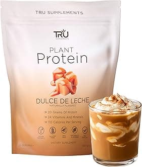 TRU Supplements Plant Based Protein Powder, BCAA, EAA, 20g Vegan Protein, 100 Calories, 27 Vitamins, No Artificial Sweeteners 25 Servings 25 Servings (Dulce De Leche)