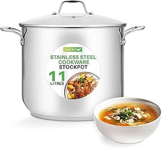 NutriChef 12 Qt Stainless Steel Stock Pot with Lid – Large Cooking Pot for Soup Stew Pasta, Induction Ready 18/8 Steel Mirror Finish Cookware