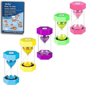 SuLiao Hourglass Sand Timer for Kids: Large Acrylic Unbreakable Sand Clock 3/5/10/20/30 Minutes, Plastic Sand Watch, Colorful Hour Glass Sandglass for Classroom Games Kitchen (Pack of 5)