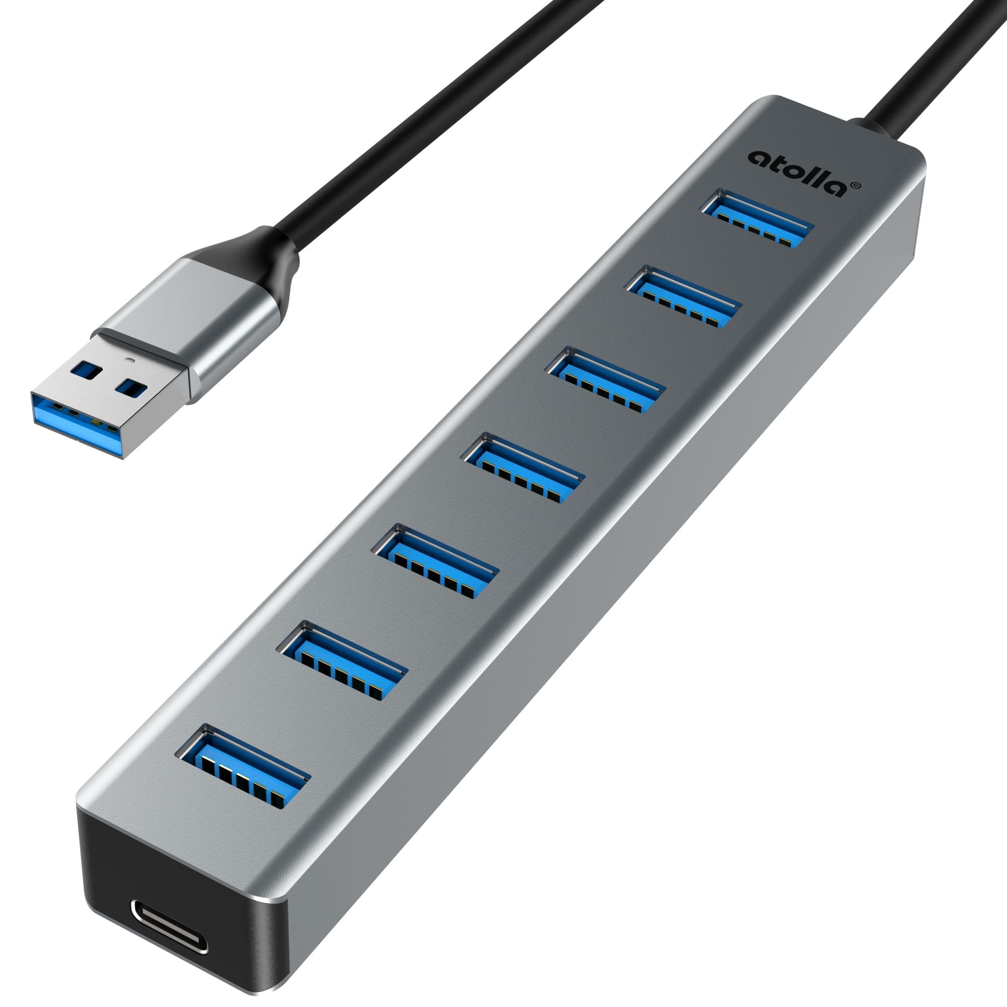 atolla Usb 3.0 Hub,Atolla 7-Port Multi Usb Aluminum Hub,1M Extension Cable Usb Splitter,Suitable For Pc,Laptop,Macbook Pro,Etc.