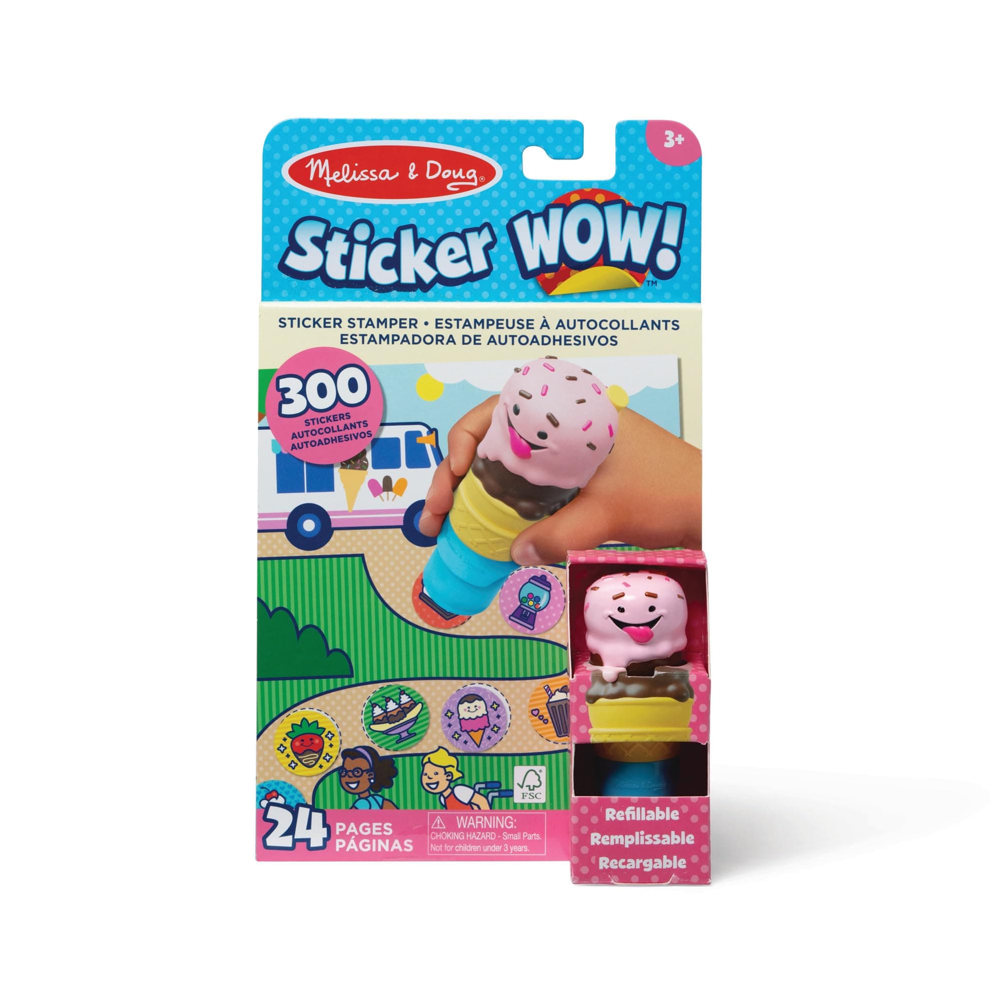 Sticker Wow!™ 24-Page Activity Pad and Sticker Stamper, 300 Stickers, Arts and Crafts Fidget Toy Collectible Character – Ice Cream - for Kids Ages 3+ - FSC Certified