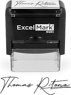 ExcelMark Custom Signature Stamp, Self-Inking Personalized Name Stamp – Upload Your Own Signature Image or Choose Script Font – Refillable Ink for Documents, Checks & Business Use - Medium