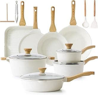 Nonstick Ceramic Cookware Set, 23 PCS Pots and Pans Non Toxic, PFAS & PFOA Free, Non Stick Healthy Kitchen Cooking Set with Stay-Cool Handles, White
