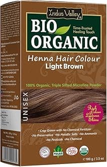 INDUS VALLEY Bio Organic Natural Henna Hair Color Light Brown 100gm| 100% Gray Hair Coverage And Long Lasting Hair Dye | Vegan and Cruelty-Free
