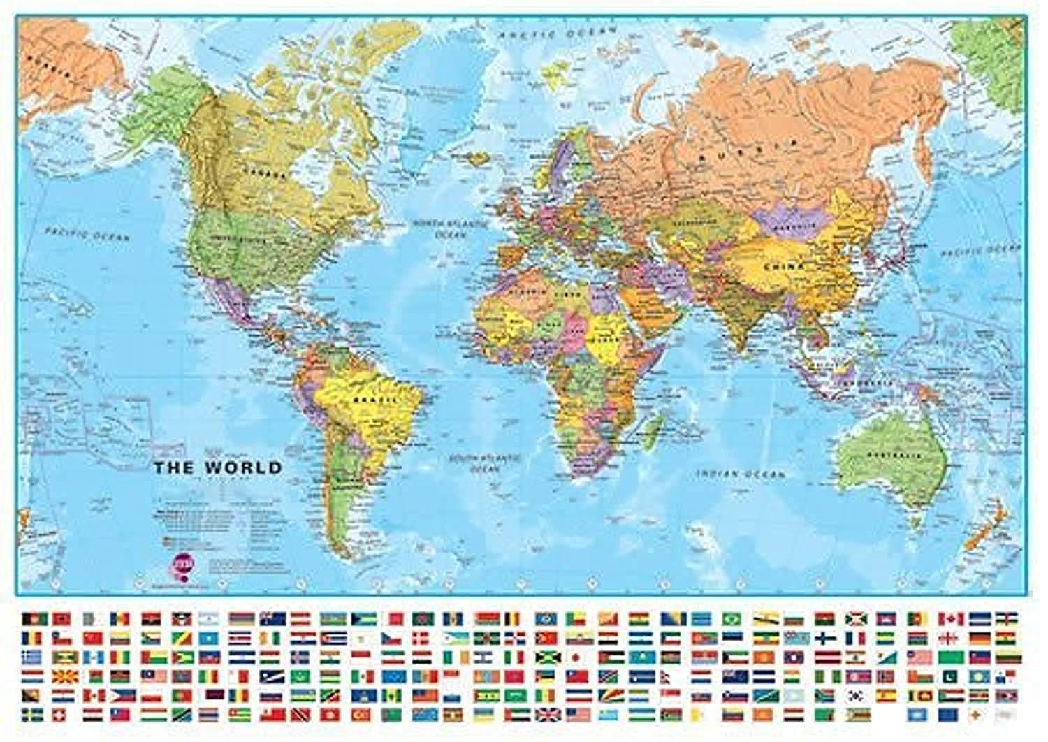 Giant World MegaMap, Large Wall Map (World Map with Flags - 23 x 33cm)