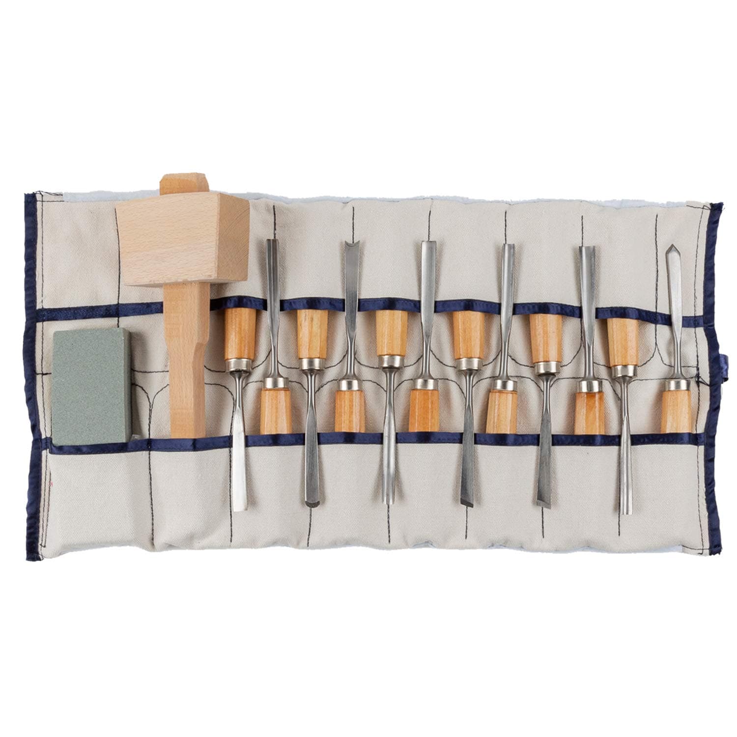 Puli Craft Wood Carving Knife Tools Set - Gouges Chisels Sharpening Stone Mallet Beginner Woodworking Kit with Canvas Case - Precision Cutting & Shaping for Personal Use Whittling