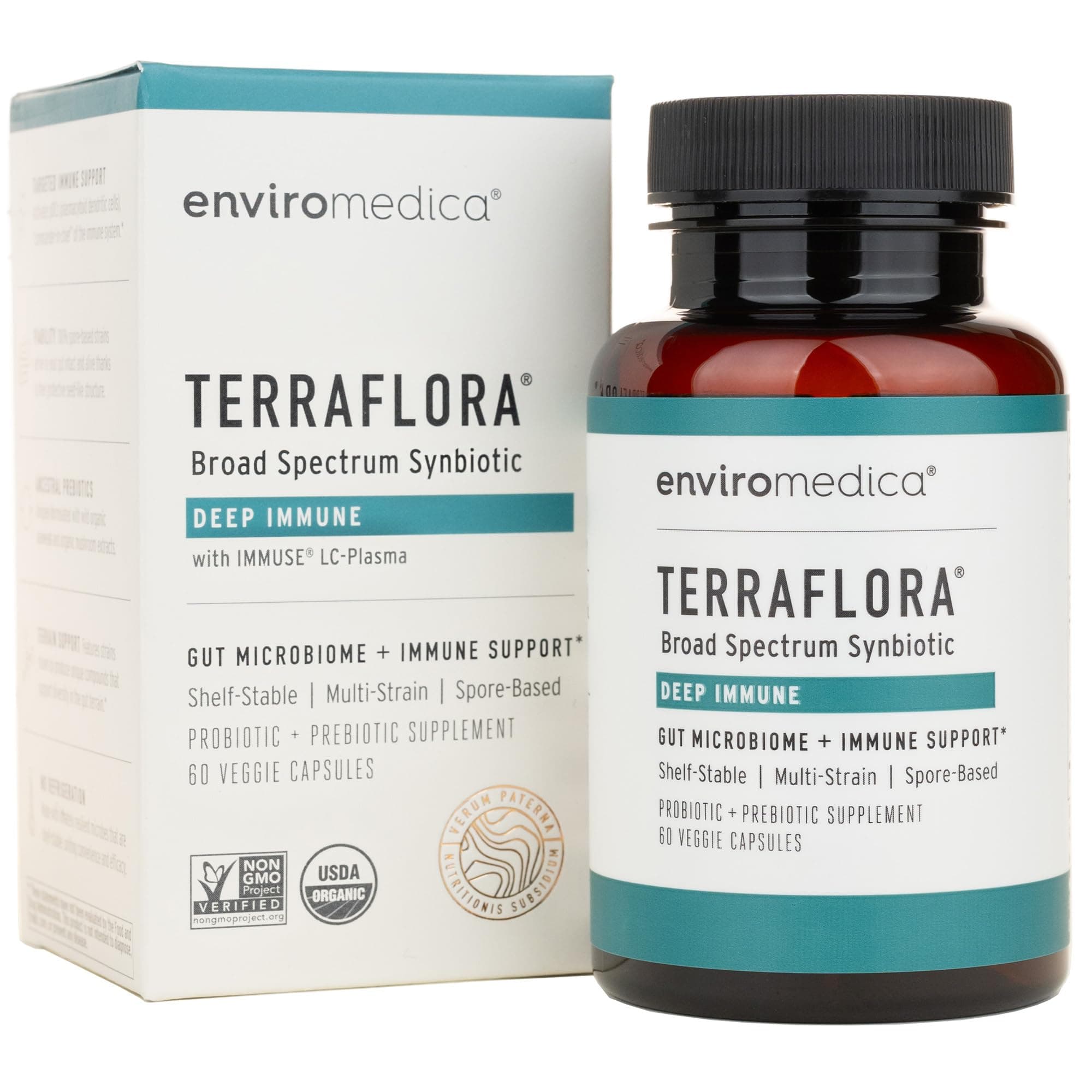 Enviromedica Terraflora Deep Immune SBO Probiotic + Prebiotic Supplement - a Soil Based Shelf Stable Bacillus Spore Form Synbiotic with LC-Plasma – a Powerful Immune Booster (60ct)