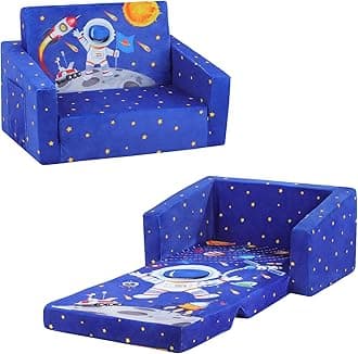 Astronaut Foldable Kids Sofa Chair,2 in 1 Flip Open Toddler Couch with Pocket,Children's Sofa for Bedroom Nursery,Gift for Boys