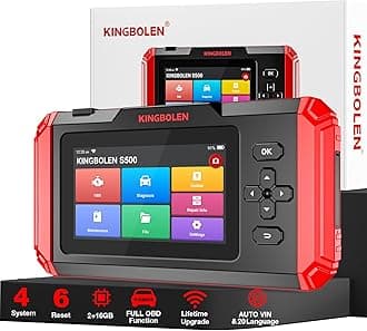 KINGBOLEN OBD2 Scanner S500 Car Scanner, Lifetime NO Cost Update Diagnostic Scan Tool with 6 Reset,Oil/Brake/SAS/Throttle/Inject/ABS Reset, Engine ABS SRS Transmission OBD2 Code Reader, Battery Test