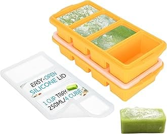 XOMOO Silicone Freezer Tray With Lid - Soup Freezer Container molds - Large Ice Cube Tray- makes 8 perfect 1 cup portions cubes, 2-Pack Freezer Storage Food Soups & Meal Prep - Oven & Dishwasher -Safe