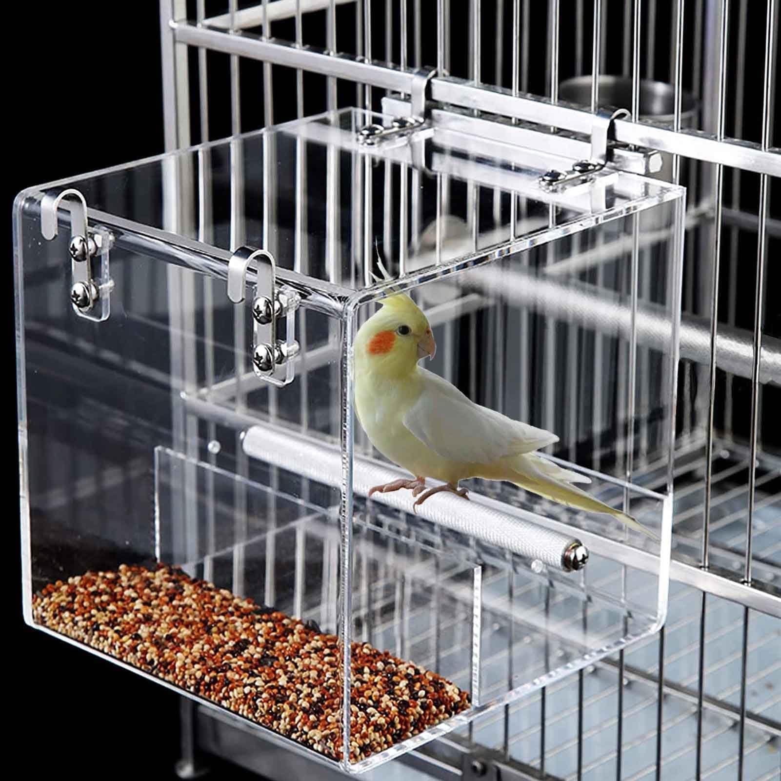 Automatic Bird Feeder for Cage, Automatic Acrylic Bird Feeder No Mess Bird Cage for Small Bird Parrots Canary Parakeet Budgerigar Crested Myna Cockatiel