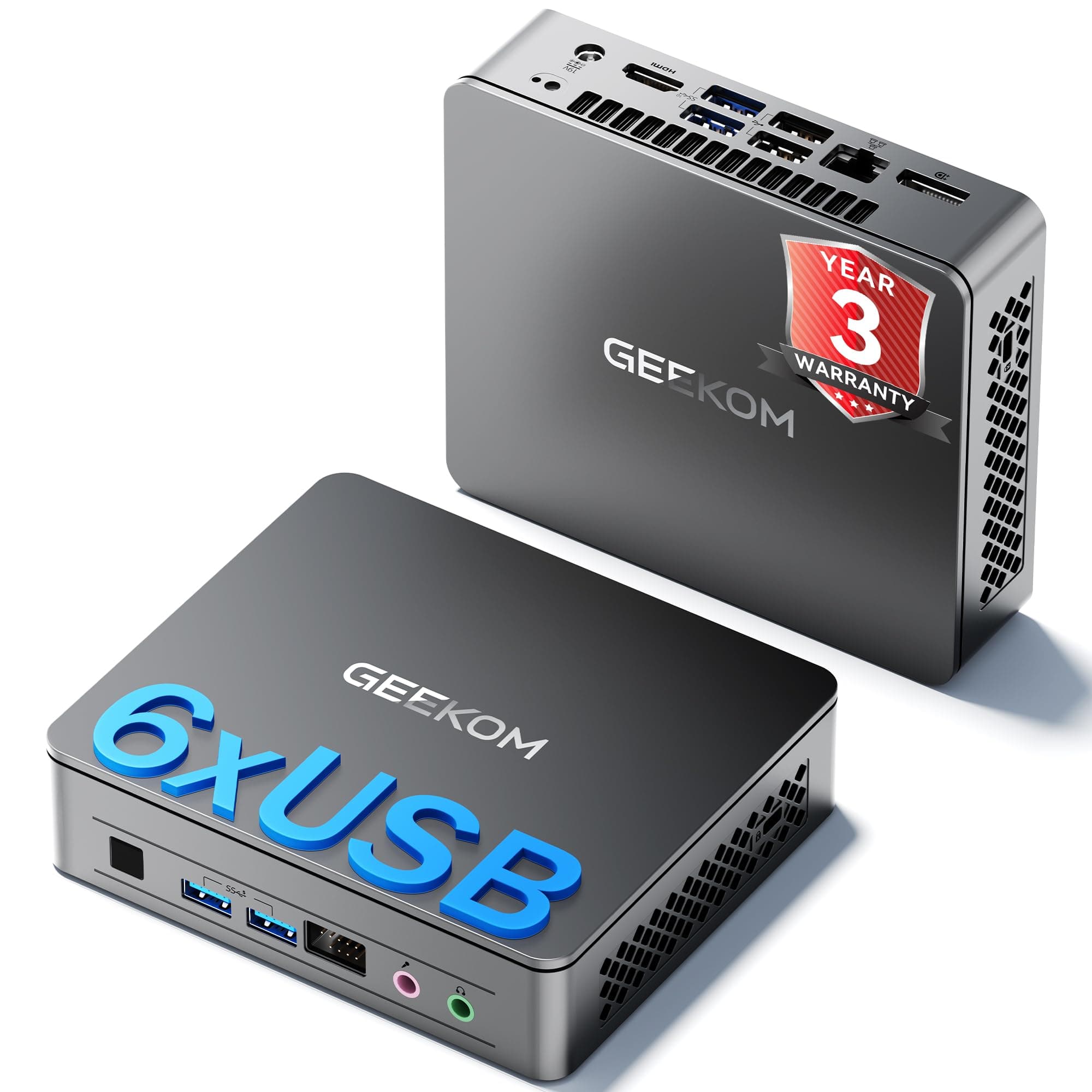 GEEKOM [3-Year Support Air12 Lite Mini PC, with Intel N100 (Up to 3.4GHz, Beats N95), 8GB High-Speed RAM & 256GB SSD(Expandable), Dual 4K@60Hz Display, 6xUSB Ports/WiFi/BT for Home/Business/School