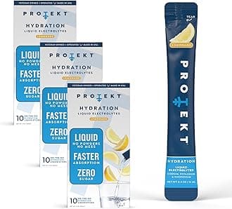 PROTEKT Electrolyte Packets for Recovery & Hydration | Organic & Sugar-Free Electrolytes Drinks | Works Faster Than Powder Drink | On-The-Go Liquid Hydration Drink | Lemonade, 30 Pack