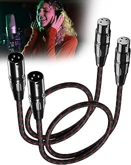 XLR Microphone Cable Braided Balanced Shielded Short XLR Cables 2ft feet 2 Pack Male to Female 3 Pin for Microphones Recording, Live Stage, Audio Mixer, Amplifier，Speaker,Camcorder