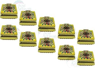 Square Design Single Kumkuma Holder Chimil Box - Plastic Golden Metallic Color(Pack of 10) - Decorative Art Design Tilak Daani, Sindoor for Women Return Gift, Diwali, Weddings, Pooja