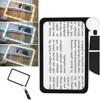 Full-Page 5X Magnifying Glass with Light for Reading,Folding Handheld Large Magnify Lens Illuminated Lighted Magnifier with 48LED Cold & Warm Light (3 Modes) for Seniors Low Vision Reading
