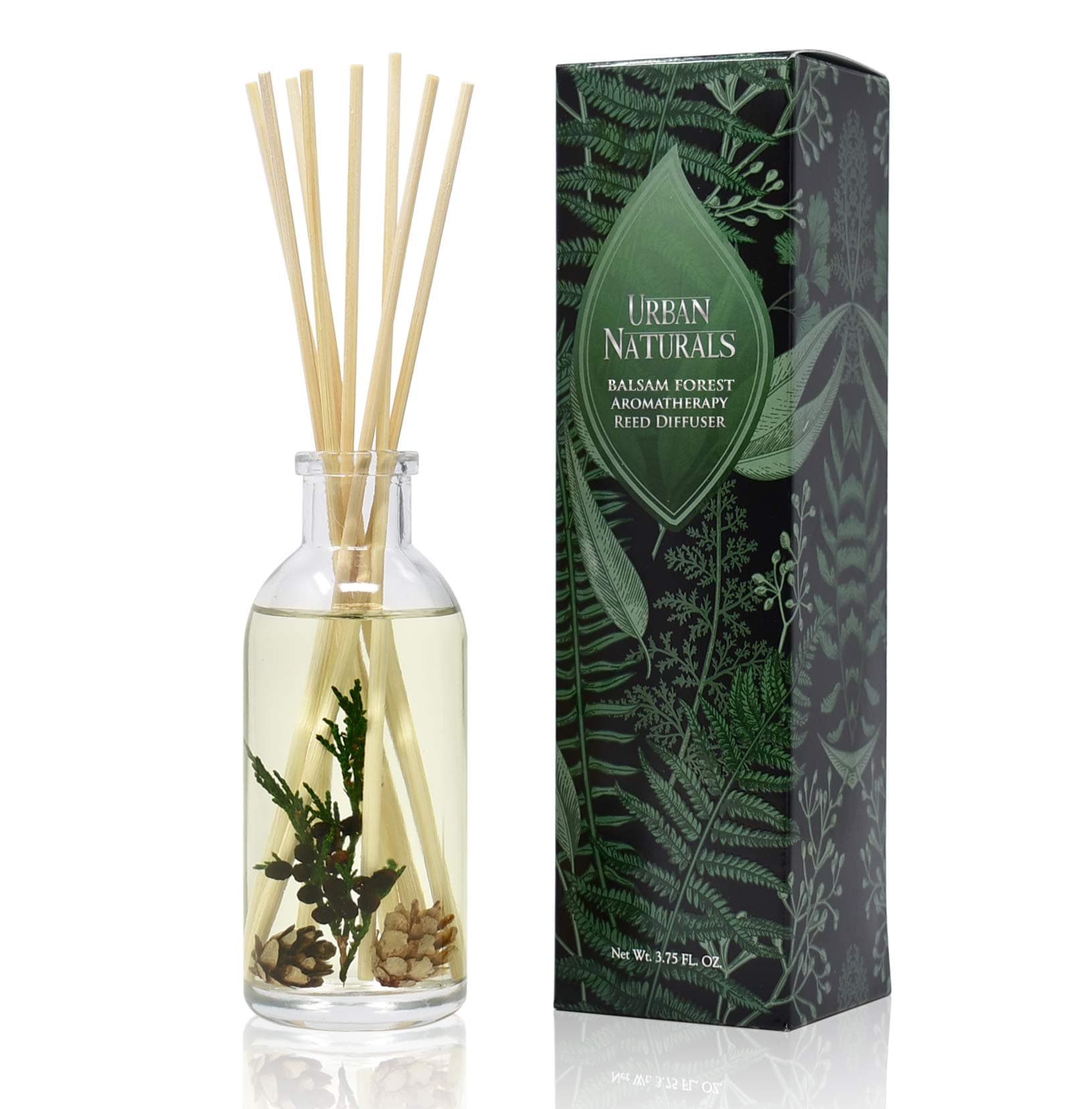 Balsam Forest Reed Diffuser Oil Set - Real Juniper and Pine Cones – Fragrance Notes of Fraser Fir, Evergreen, Pine, Woodsy Cedar and Sandalwood – Vegan 3.75 Ounces – Made in the USA
