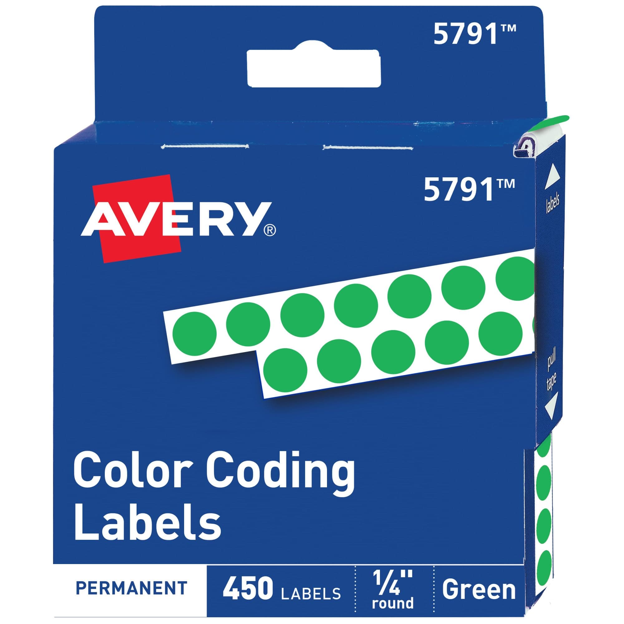 Color-Coding Permanent Labels, 1/4 Inch Round Stickers, Green, Non-Printable, 450 Dot Stickers Total (5791)