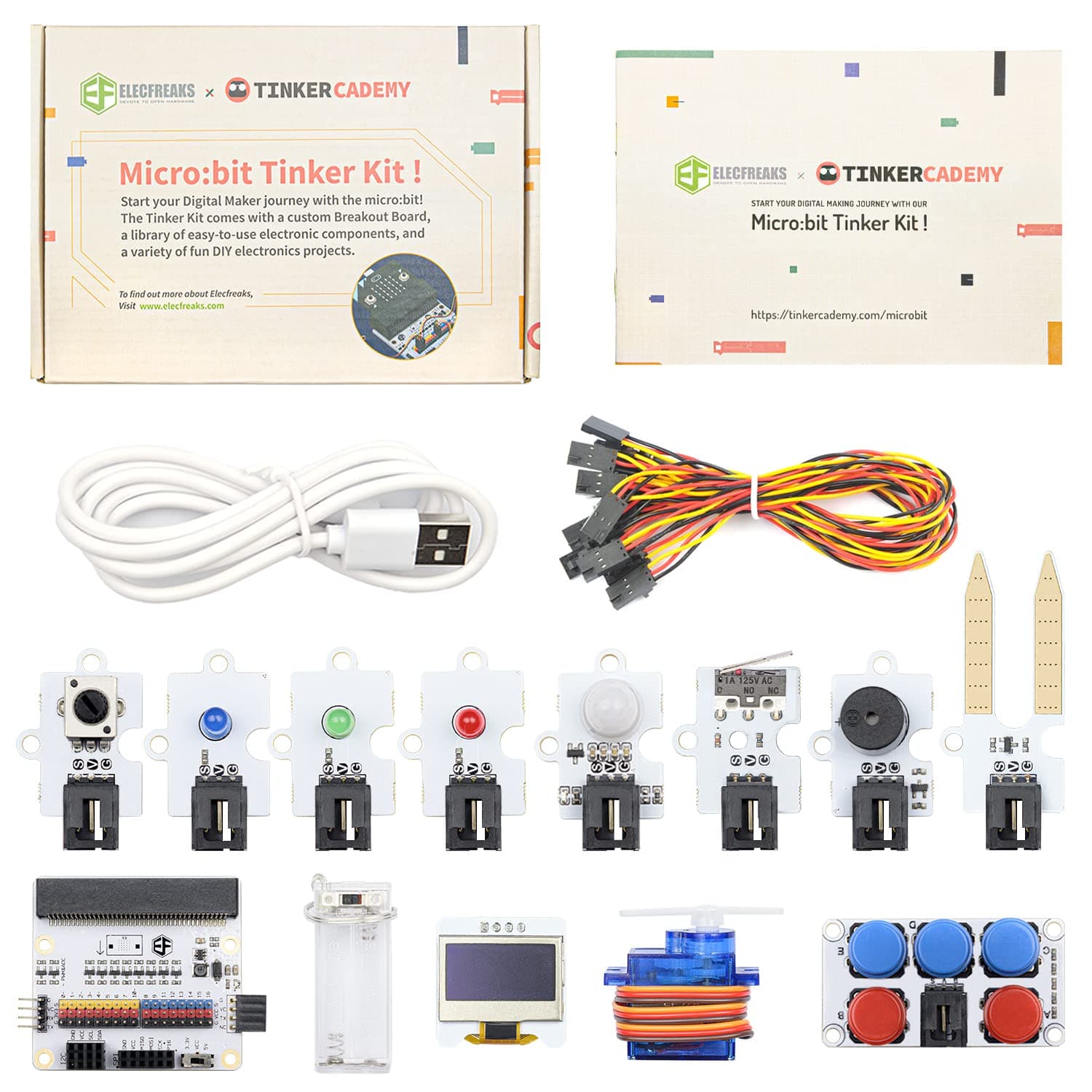 EF ELECFREAKS microbit Tinker Kit for Kid Micro:bit Sensor Starter Kit with 35 Projects, DIY Programming STEM kit with Basic Coding Electronics Modules and Wiki Tutorial(Without Micro:bit)