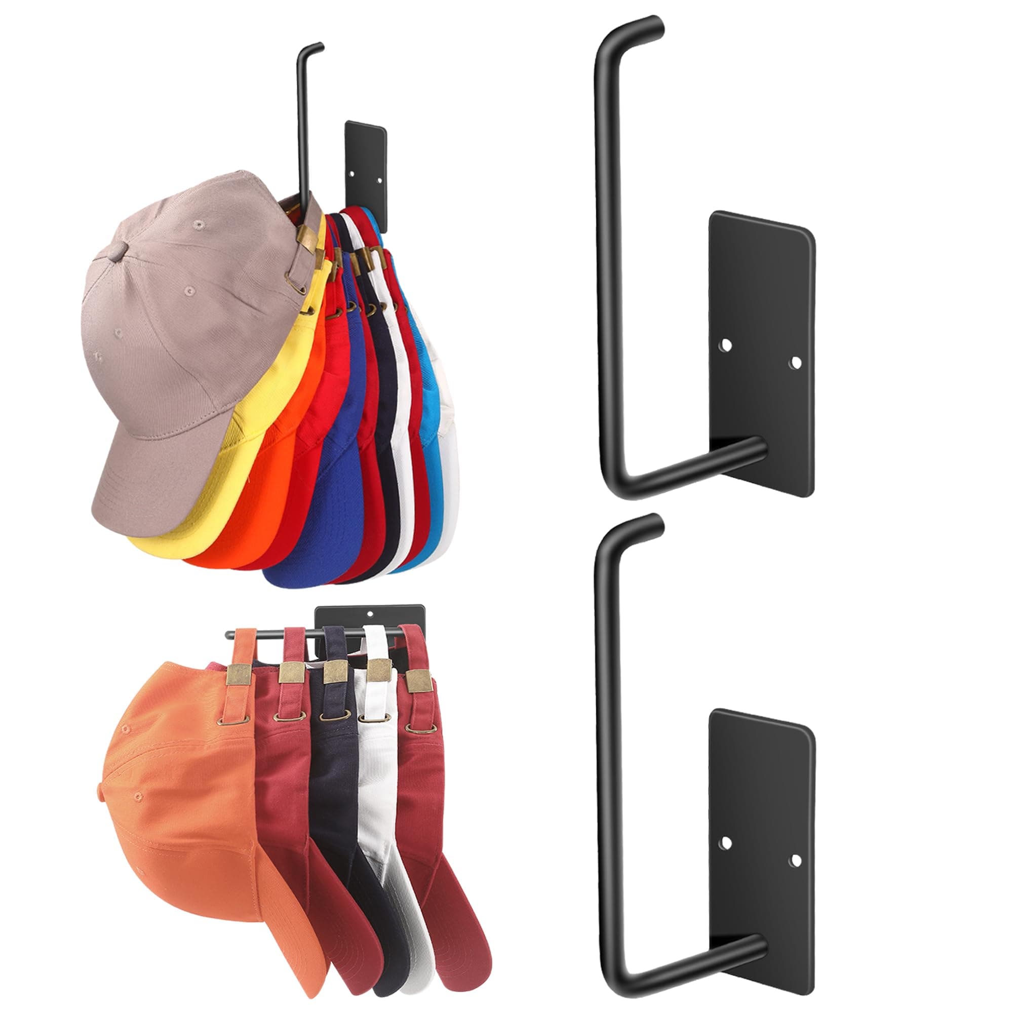 Hat Racks for Baseball Caps 2 Pack, Stainless Steel Adhesive Hat Hanger Hooks Holder for Wall, Multi-Purpose Strong Hook Organizer Can Hold More Than 20 Hats for Door/Closet