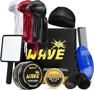 Wave Pomade For Men Strong Hold Easy Wash 360 Training Hair Cream, Waves Grease Promotes Layered Waves, Moisture, Silky Shine, Brushe Durag Cap Set (Blue)