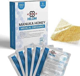 Medical Grade Manuka Honey Gauze Dressing 2 inch x 2 inch (5 Pack - Non-Adherent) | First Aid for Minor Wounds Such as Cuts or Advanced Wound Care of Bed Sores, Burns, or Lacerations